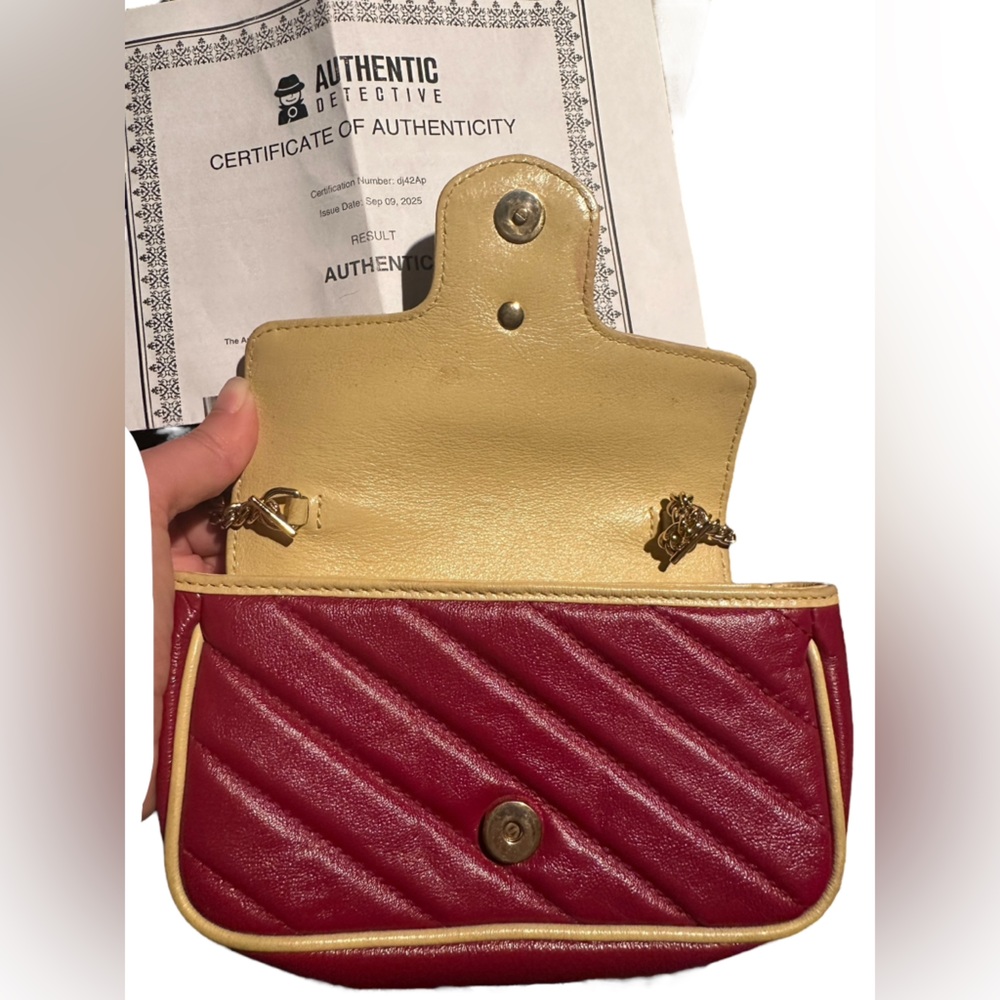 Gucci Azalea GG Marmont Diagonal Calfskin Matelasse Crossbody Mini Bag Red Blue - Picture 5 of 15